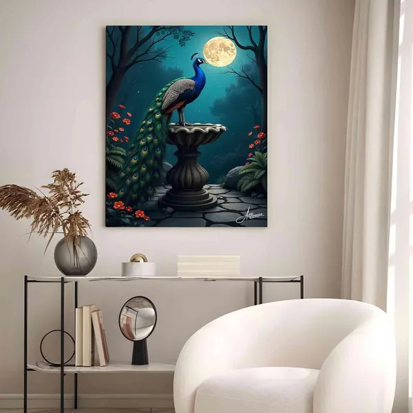Peacock_Garden_Art_Night_Scene_Full_Canvas_Painting_For_Home_And_Offices