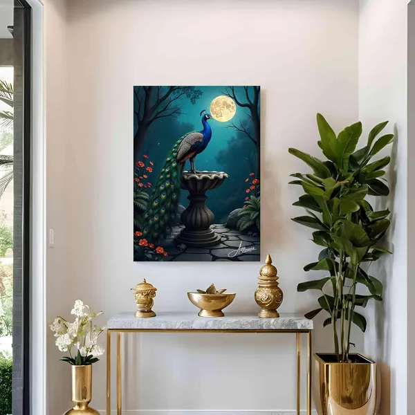 Peacock_Garden_Art_Night_Scene_Full_Canvas_Painting_For_Home_And_Offices