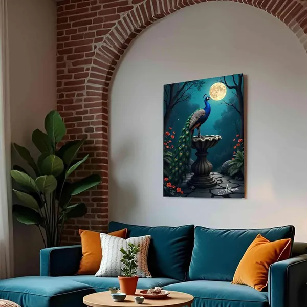 Peacock_Garden_Art_Night_Scene_Full_Canvas_Painting_For_Home_And_Offices