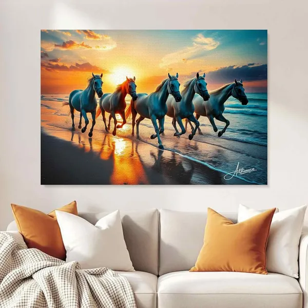 Seven_Horses_Art_Beach_Scene_380_Canvas_Painting_For_Home_And_Offices