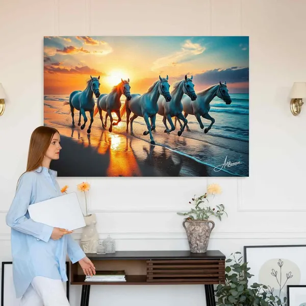 Seven_Horses_Art_Beach_Scene_380_Canvas_Painting_For_Home_And_Offices