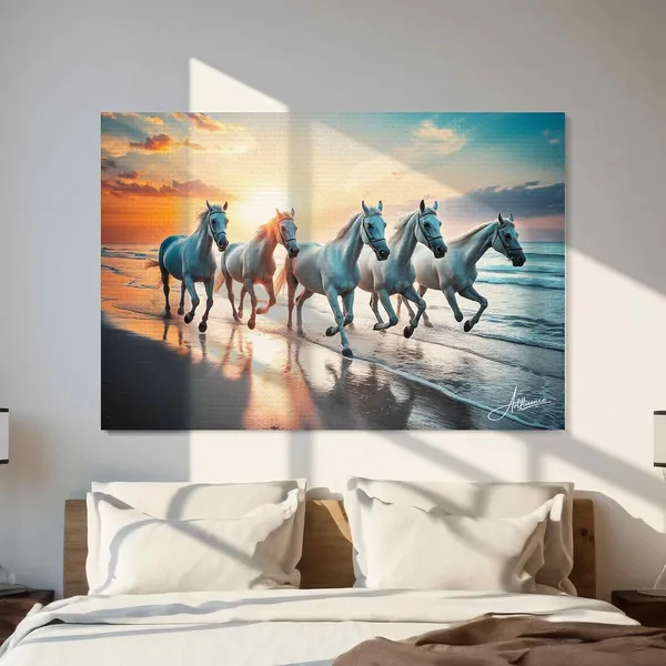 Seven_Horses_Art_Beach_Scene_380_Canvas_Painting_For_Home_And_Offices