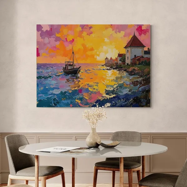 Nature_Lakeview_Boat_Bright_Colourful_Eclectic_Canvas_Painting_For_Home_And_Offices