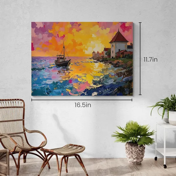 Nature_Lakeview_Boat_Bright_Colourful_Eclectic_Canvas_Painting_For_Home_And_Offices