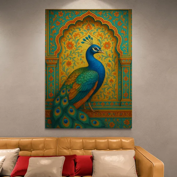 Peacock_Vastu_Frame_Trendy_Madhubani_Floral_Canvas_Painting_For_Home_And_Offices