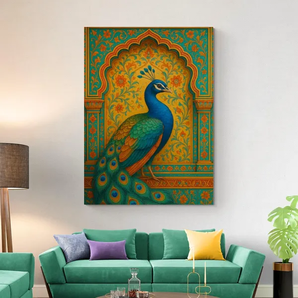 Peacock_Vastu_Frame_Trendy_Madhubani_Floral_Canvas_Painting_For_Home_And_Offices