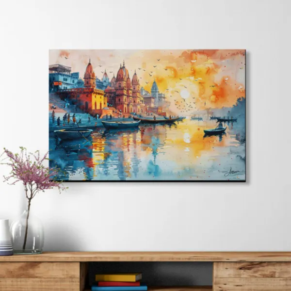 Varanasi_Sunset_Art_Ganges_River_Banaras_Canvas_Painting_For_Home_And_Offices