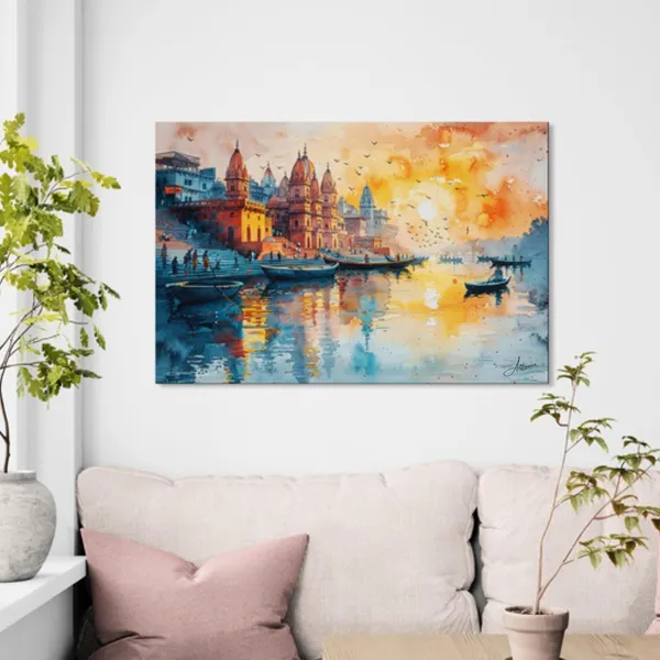Varanasi_Sunset_Art_Ganges_River_Banaras_Canvas_Painting_For_Home_And_Offices