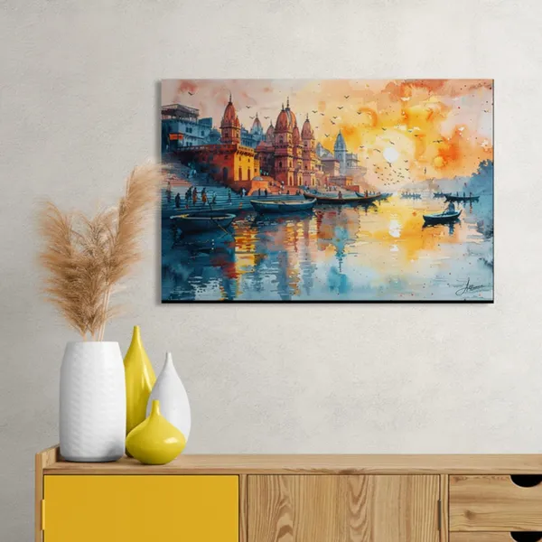 Varanasi_Sunset_Art_Ganges_River_Banaras_Canvas_Painting_For_Home_And_Offices