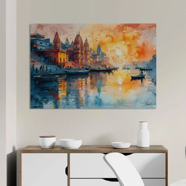 Varanasi_Sunset_Art_Ganges_River_Banaras_Canvas_Painting_For_Home_And_Offices