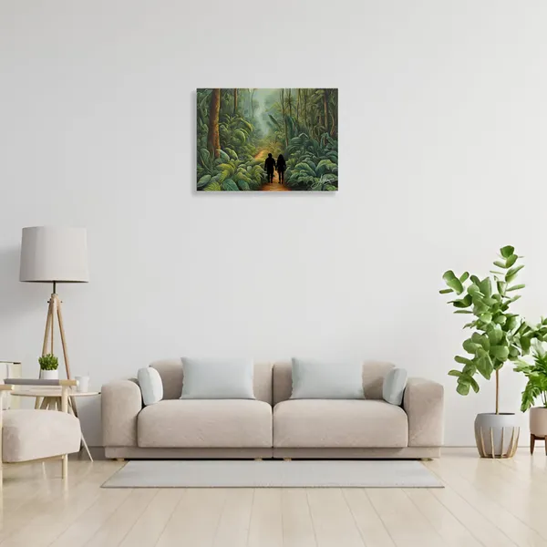Couple_Walking_Nature_Verdant_Odyssey_Wrapped_Canvas_Painting_For_Home_And_Offices