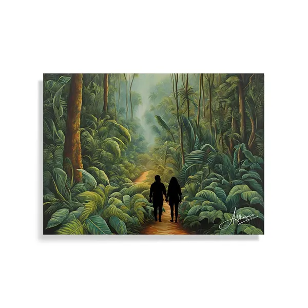 Couple_Walking_Nature_Verdant_Odyssey_Wrapped_Canvas_Painting_For_Home_And_Offices