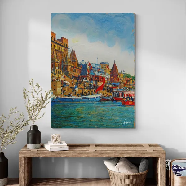 Banaras_Ghat_Kashi_Varanasi_Warm_Tone_Canvas_Painting_For_Home_And_Offices
