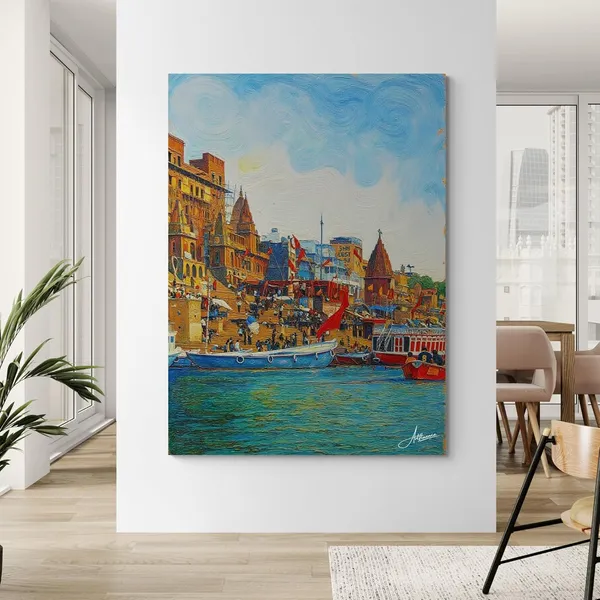 Banaras_Ghat_Kashi_Varanasi_Warm_Tone_Canvas_Painting_For_Home_And_Offices