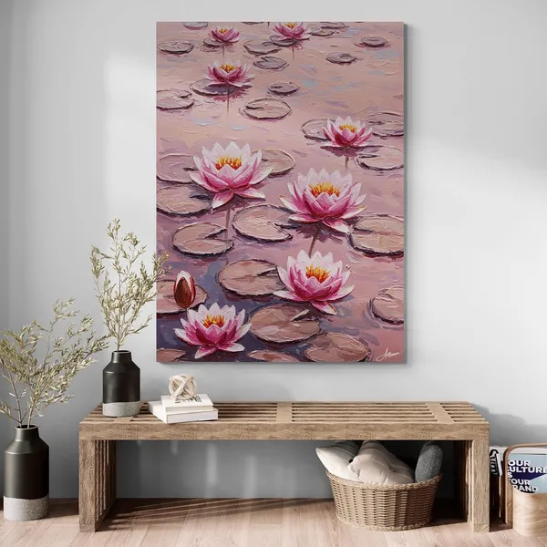 Flowers_Vastu_Water_Lily_Cafes_Eclectic_Canvas_Painting_For_Home_And_Offices