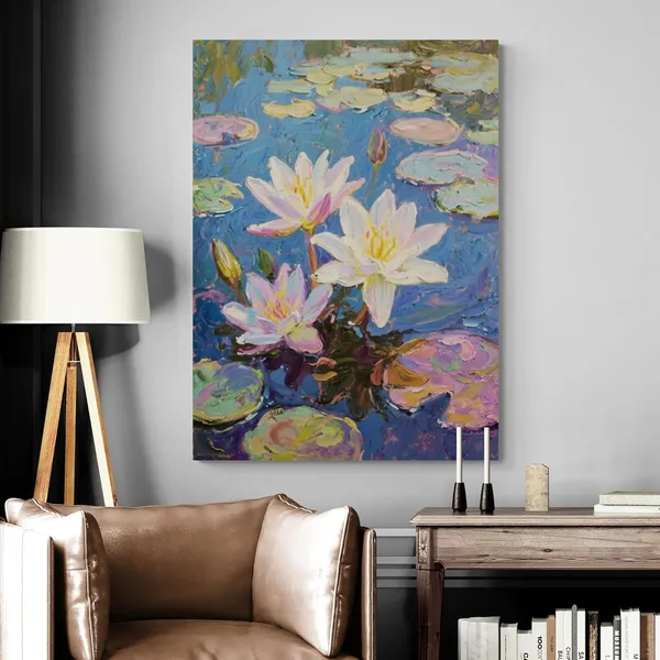 Flowers_Vastu_Water_Lily_Cafes_Watercolor_Canvas_Painting_For_Home_And_Offices