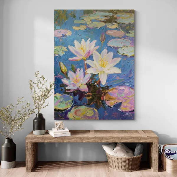 Flowers_Vastu_Water_Lily_Cafes_Watercolor_Canvas_Painting_For_Home_And_Offices