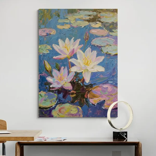 Flowers_Vastu_Water_Lily_Cafes_Watercolor_Canvas_Painting_For_Home_And_Offices
