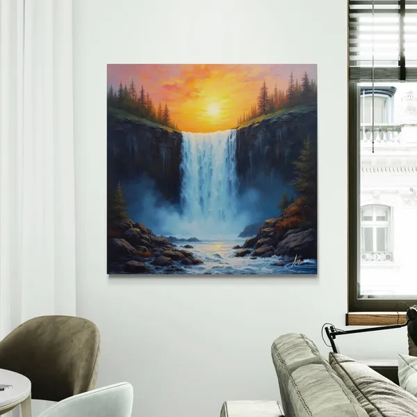 Waterfall_Vastu_Heavy_Flow_Water_Landscape_Canvas_Painting_For_Home_And_Offices