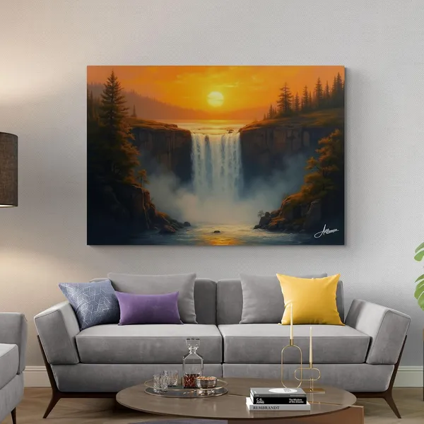 Waterfall_Sunset_Vastu_Big_Size_Art_Canvas_Painting_For_Home_And_Offices
