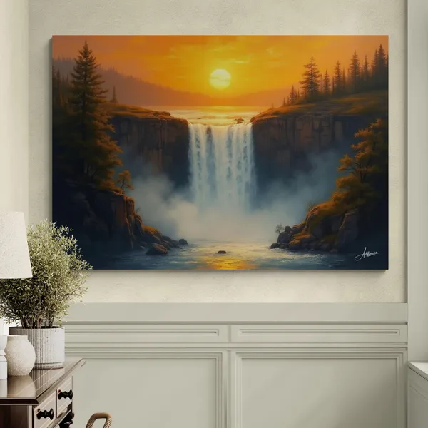 Waterfall_Sunset_Vastu_Big_Size_Art_Canvas_Painting_For_Home_And_Offices