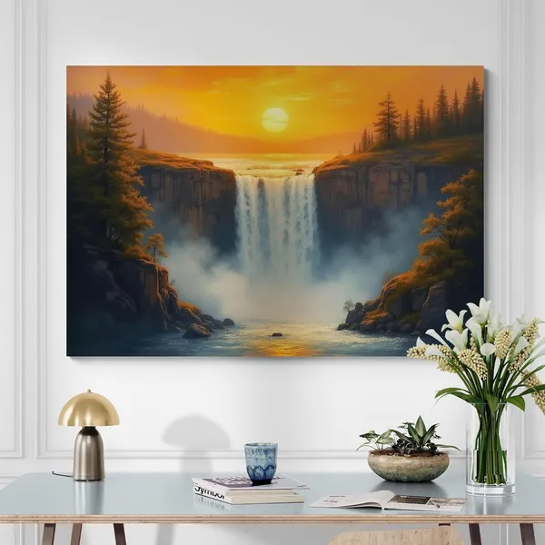 Waterfall_Sunset_Vastu_Big_Size_Art_Canvas_Painting_For_Home_And_Offices