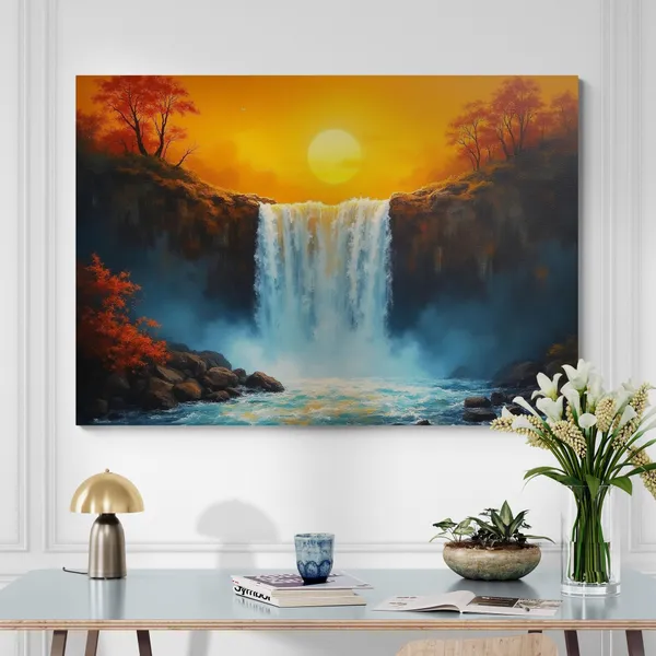 Waterfall_Sunset_Vastu_Big_Size_Art_Canvas_Painting_For_Home_And_Offices
