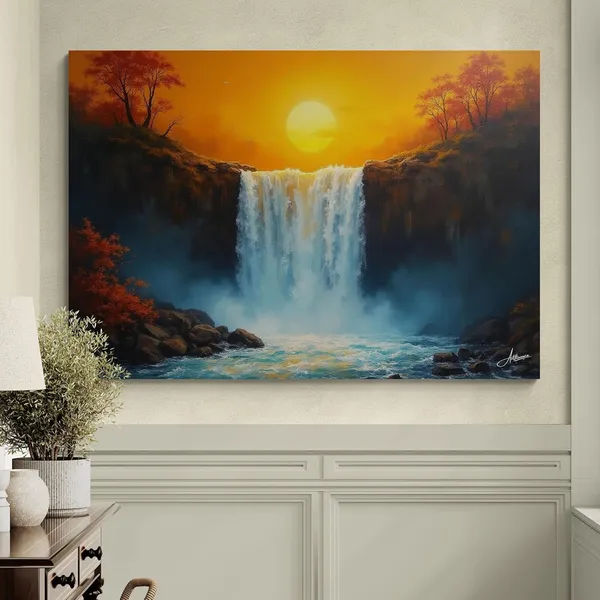 Waterfall_Sunset_Vastu_Big_Size_Art_Canvas_Painting_For_Home_And_Offices