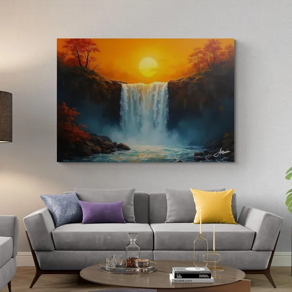 Waterfall_Sunset_Vastu_Big_Size_Art_Canvas_Painting_For_Home_And_Offices