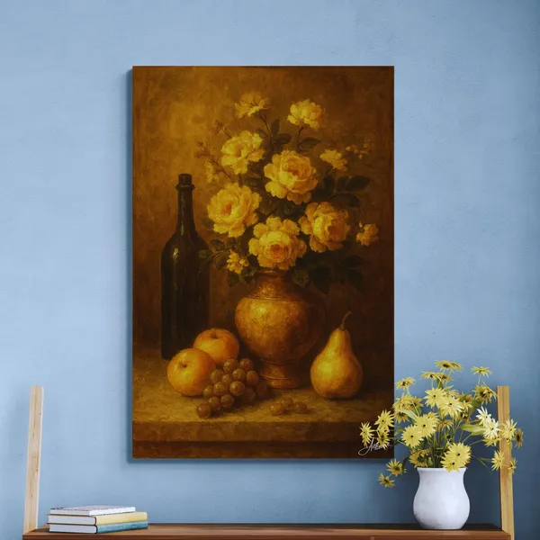 White_Rose_Flower_Pot_Golden_Abstract_Canvas_Painting_For_Home_And_Offices