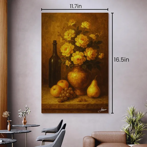 White_Rose_Flower_Pot_Golden_Abstract_Canvas_Painting_For_Home_And_Offices