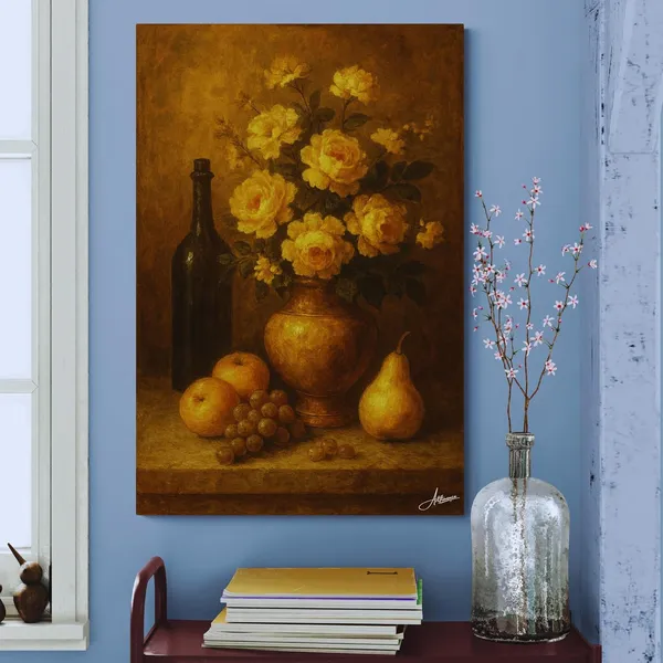 White_Rose_Flower_Pot_Golden_Abstract_Canvas_Painting_For_Home_And_Offices
