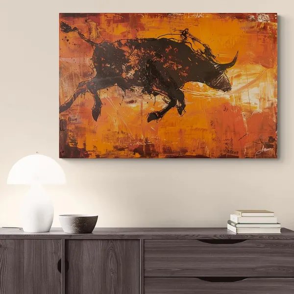 Charging_Bull_Abstract_Framed_Art_Luxury_Canvas_Painting_For_Home_And_Offices