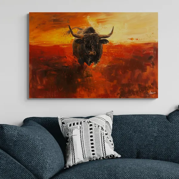 Charging_Bull_Modern_Abstract_Framed_Art_Canvas_Painting_For_Home_And_Offices