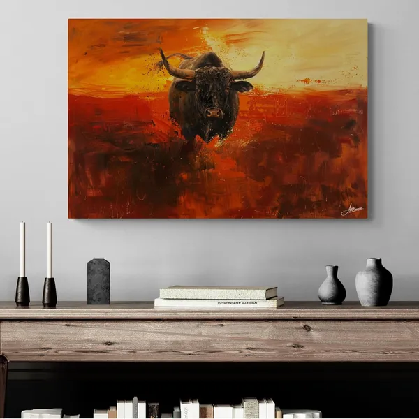 Charging_Bull_Modern_Abstract_Framed_Art_Canvas_Painting_For_Home_And_Offices