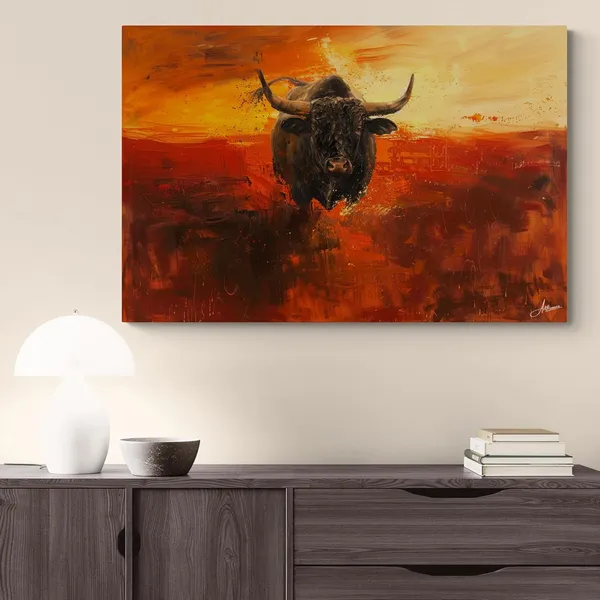 Charging_Bull_Modern_Abstract_Framed_Art_Canvas_Painting_For_Home_And_Offices