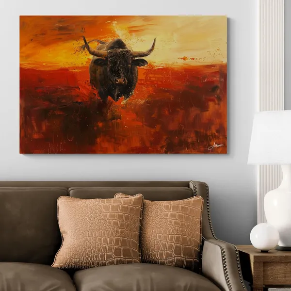 Charging_Bull_Modern_Abstract_Framed_Art_Canvas_Painting_For_Home_And_Offices