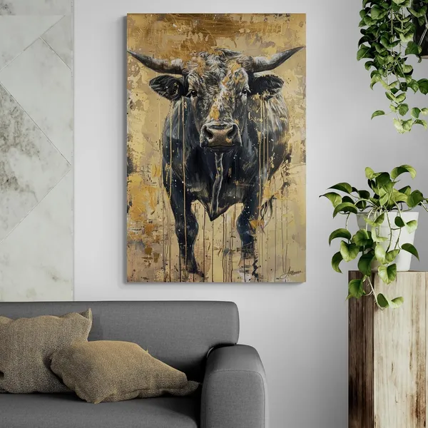 Majestic_Black_Bull_Premium_Framed_Art_Canvas_Painting_For_Home_And_Offices