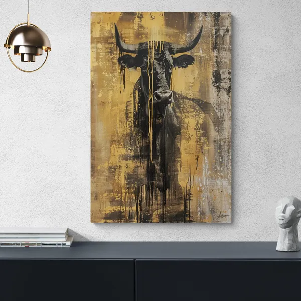Contemporary_Black_Gold_Bull_Premium_Framed_Canvas_Painting_For_Home_And_Offices