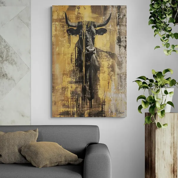 Contemporary_Black_Gold_Bull_Premium_Framed_Canvas_Painting_For_Home_And_Offices