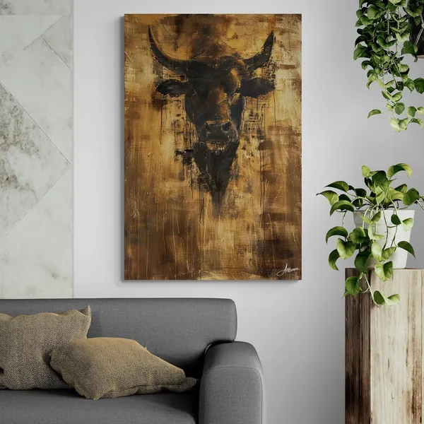Silent_Strength_Bull_Premium_Framed_Art_Canvas_Painting_For_Home_And_Offices