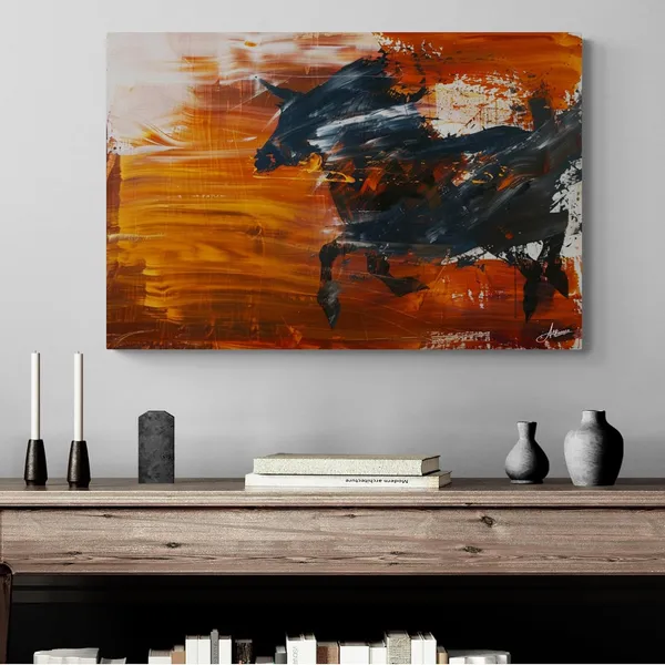 Charging_Bull_Abstract_Framed_Art_Luxury_Canvas_Painting_For_Home_And_Offices
