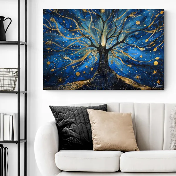 Blue_Gold_Tree_Life_Framed_Art_Canvas_Painting_For_Home_And_Offices