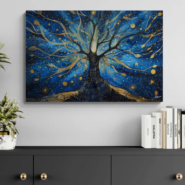 Blue_Gold_Tree_Life_Framed_Art_Canvas_Painting_For_Home_And_Offices