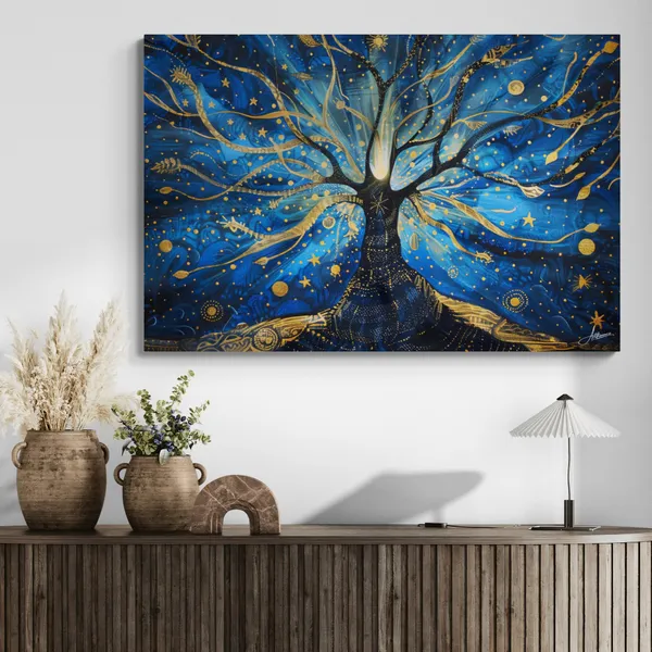 Blue_Gold_Tree_Life_Framed_Art_Canvas_Painting_For_Home_And_Offices