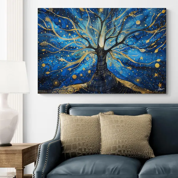 Blue_Gold_Tree_Life_Framed_Art_Canvas_Painting_For_Home_And_Offices