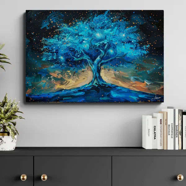 Abstract_Blue_Tree_Life_Framed_Art_Canvas_Painting_For_Home_And_Offices