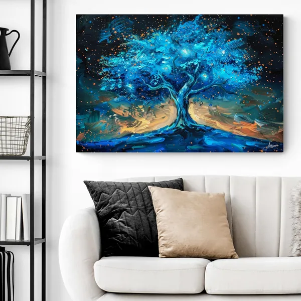 Abstract_Blue_Tree_Life_Framed_Art_Canvas_Painting_For_Home_And_Offices