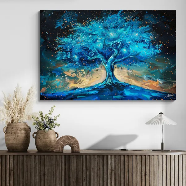 Abstract_Blue_Tree_Life_Framed_Art_Canvas_Painting_For_Home_And_Offices