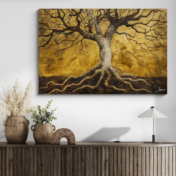 Golden_Abstract_Tree_Life_Framed_Art_Canvas_Painting_For_Home_And_Offices